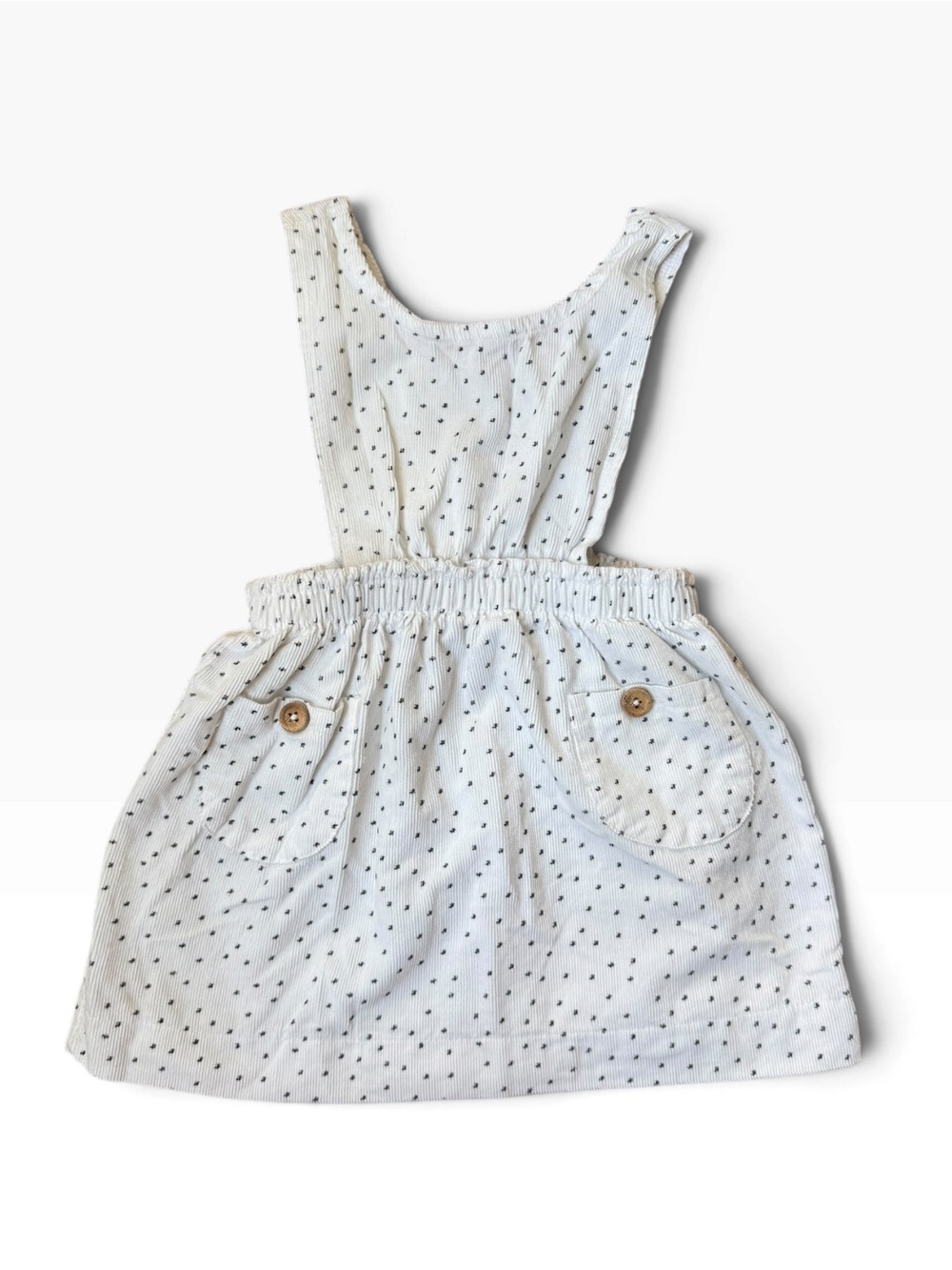 Girls White Corduroy Dot Pinafore Dress with Front Pockets